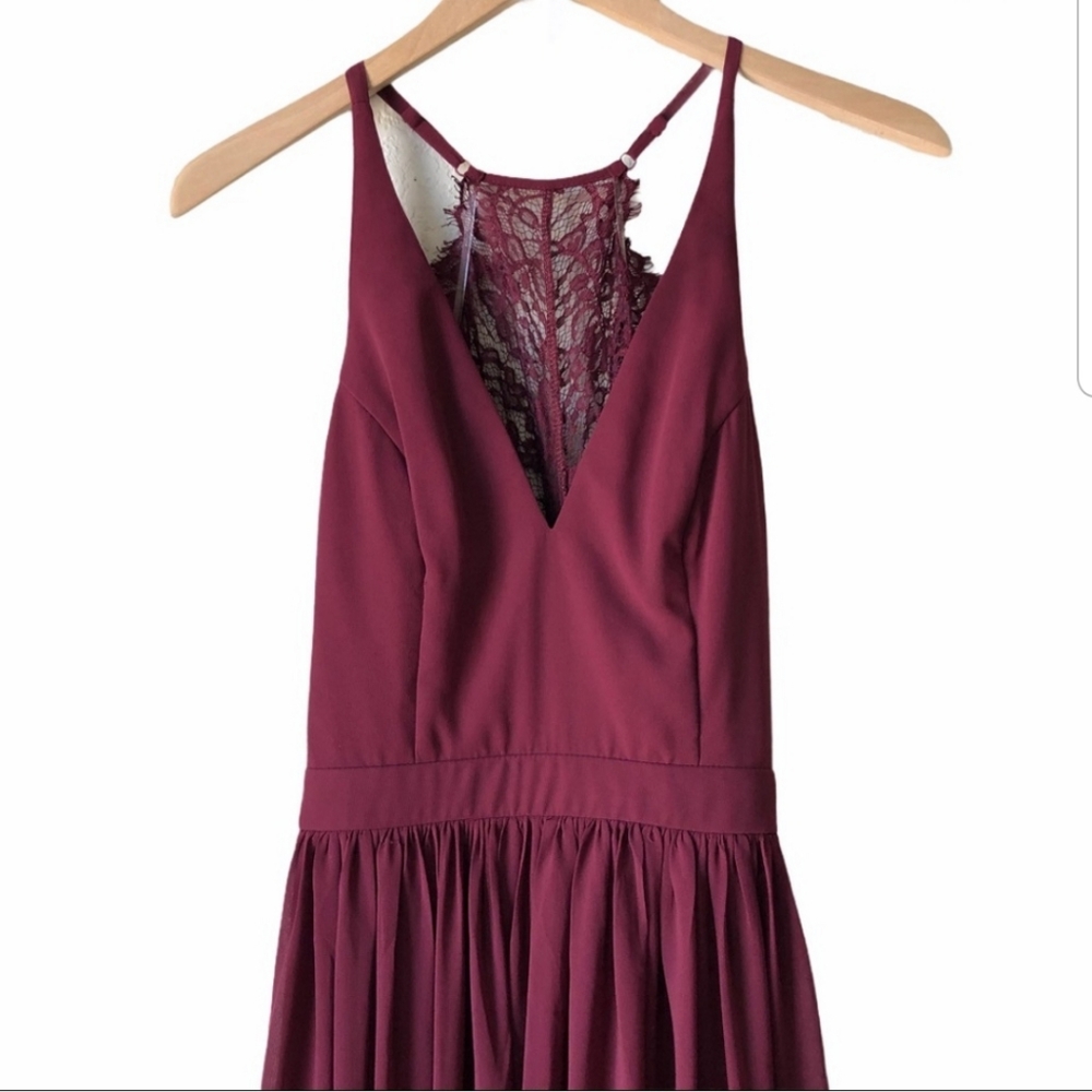 Lulu's Burgundy Maroon Lace Back Maxi Dress Medium - Picture 7 of 13